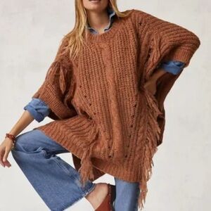 Anthropologie Marled Fringe Poncho in Bronze
